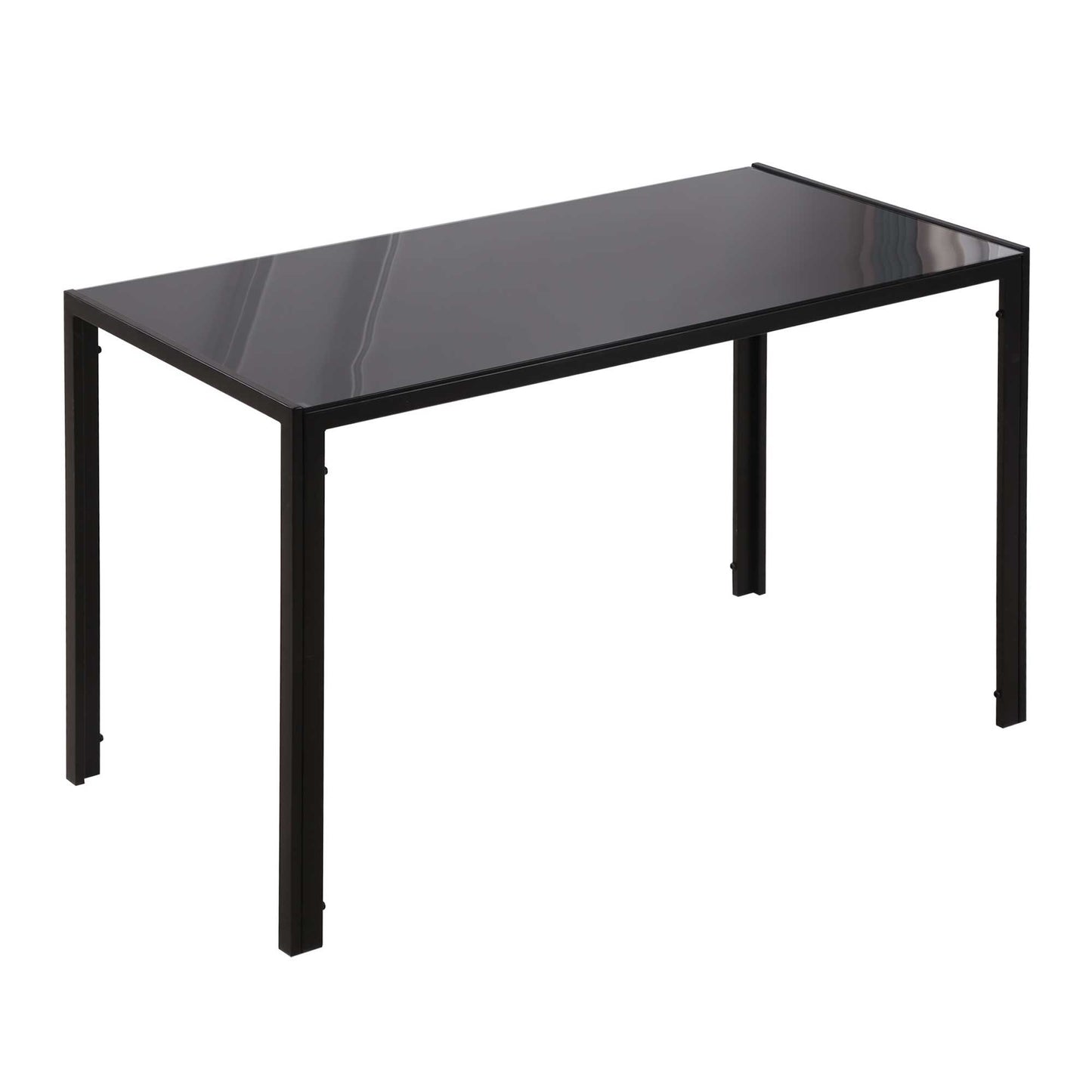 Rectangular Kitchen Table for 4 People, Dining Table with Tabletop Tempered Glass for Dining Room, Living Room, Black