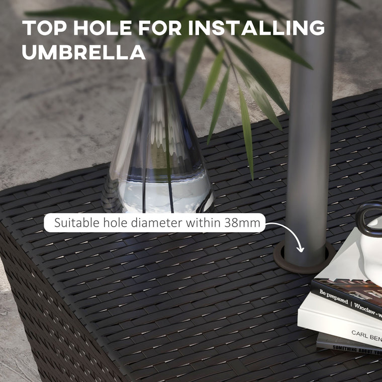 Dark Coffee Rattan Coffee Table with Umbrella Hole