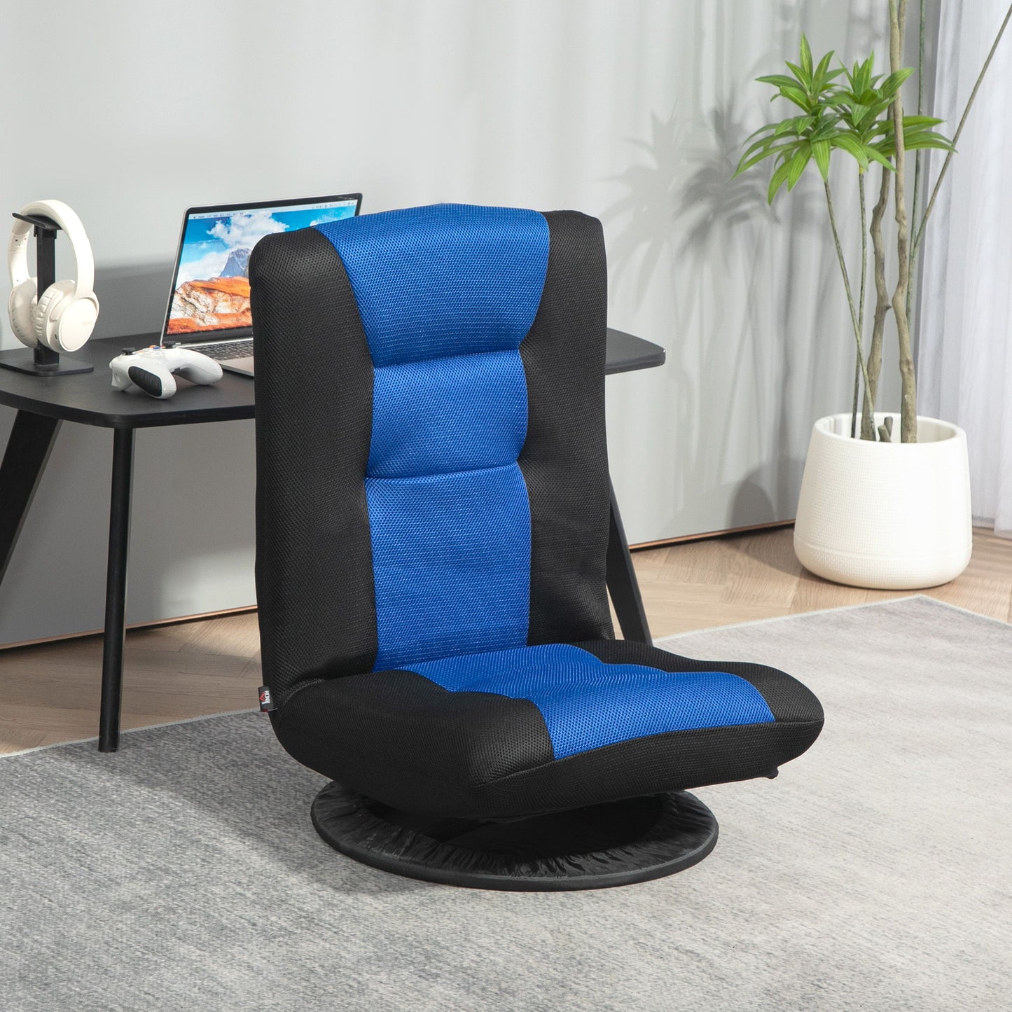 Folding Floor Chair for Adults Teens, 360 Degree Swivel Gaming Chair, 6 Positions Adjustable Lazy Sofa, Blue
