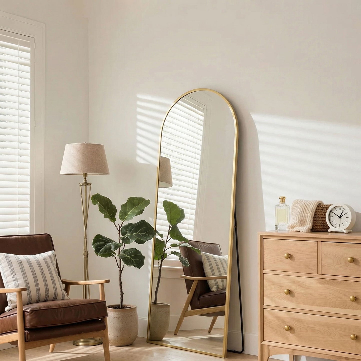 Arched Standing Mirror, 64" x 20" Full Length Mirror, Free Standing or Wall Mounted for Living Room, Bedroom, Gold