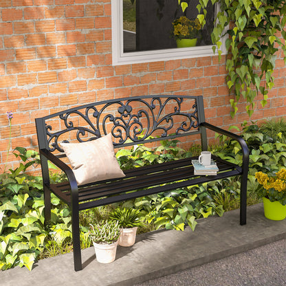 Black 50" Garden Bench with Blossoming Pattern