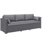 3 Seater Wicker Patio Sofa with Side Trays, Outdoor Couch with 6" Thick Back Cushions, Deep Seating, Grey