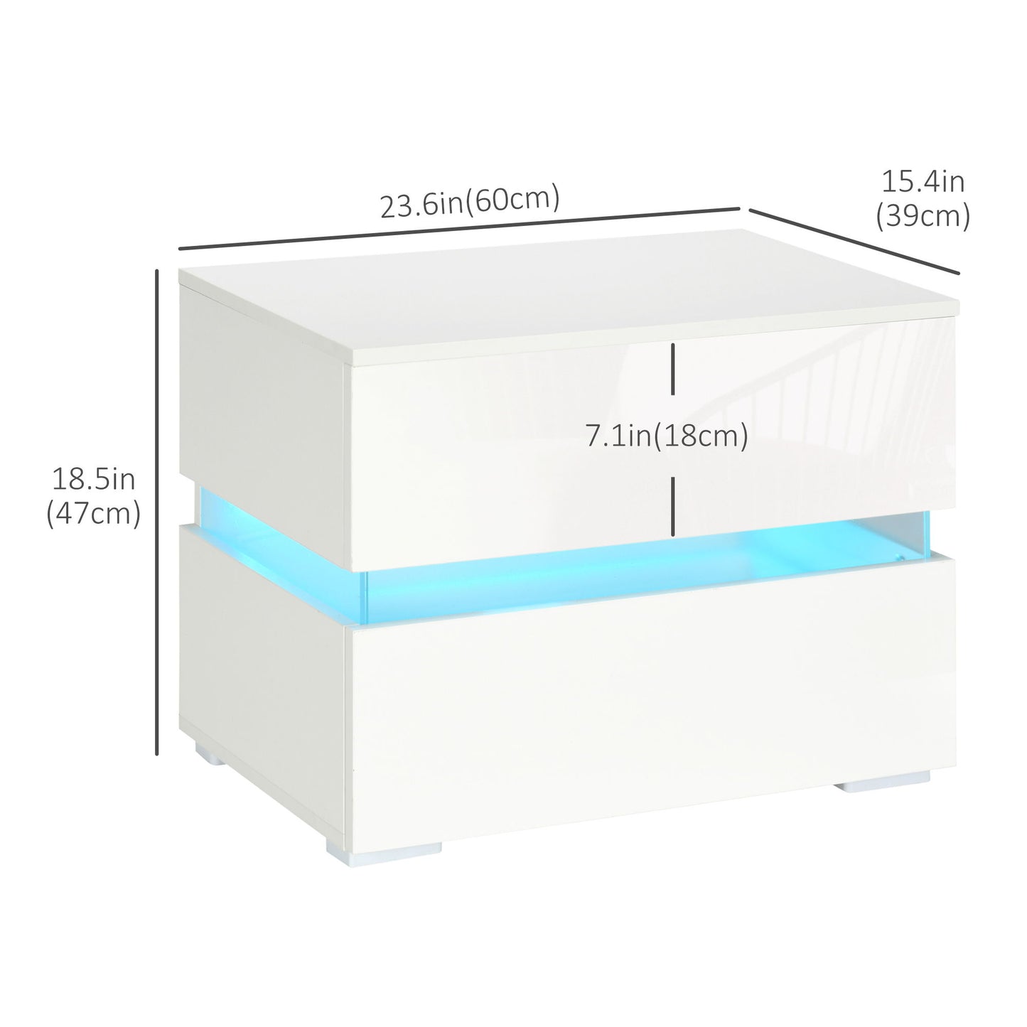 Modern Nightstand, Bedside Table with 2 Drawers, USB Powered RGB LED Lights for Bedroom, White