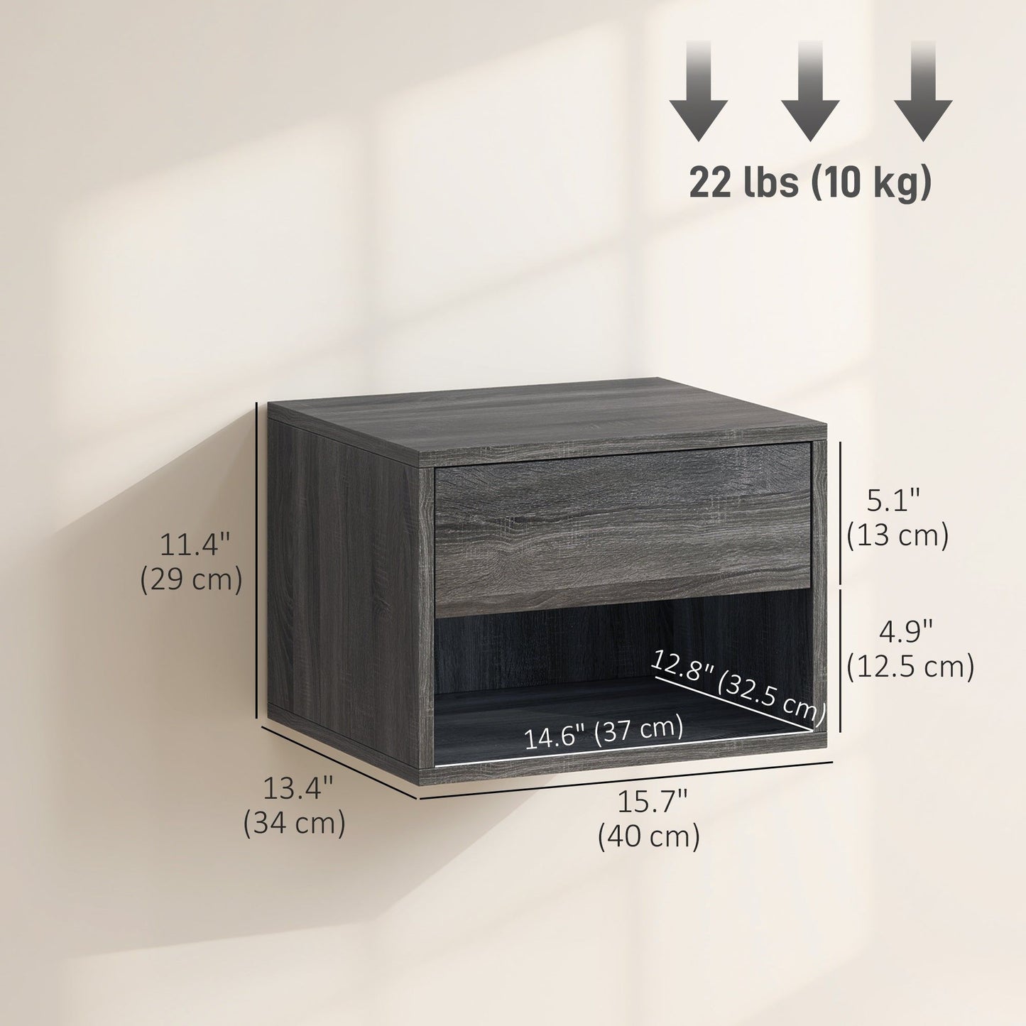 Floating Wall-Mounted Nightstands Set of 2 with Drawer - Grey