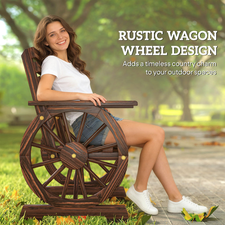 Carbonized Wood Lounge Chair with Wagon Wheel Armrests