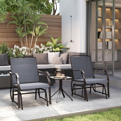 Grey 3-Piece Patio Glider Set with Glass Top Table