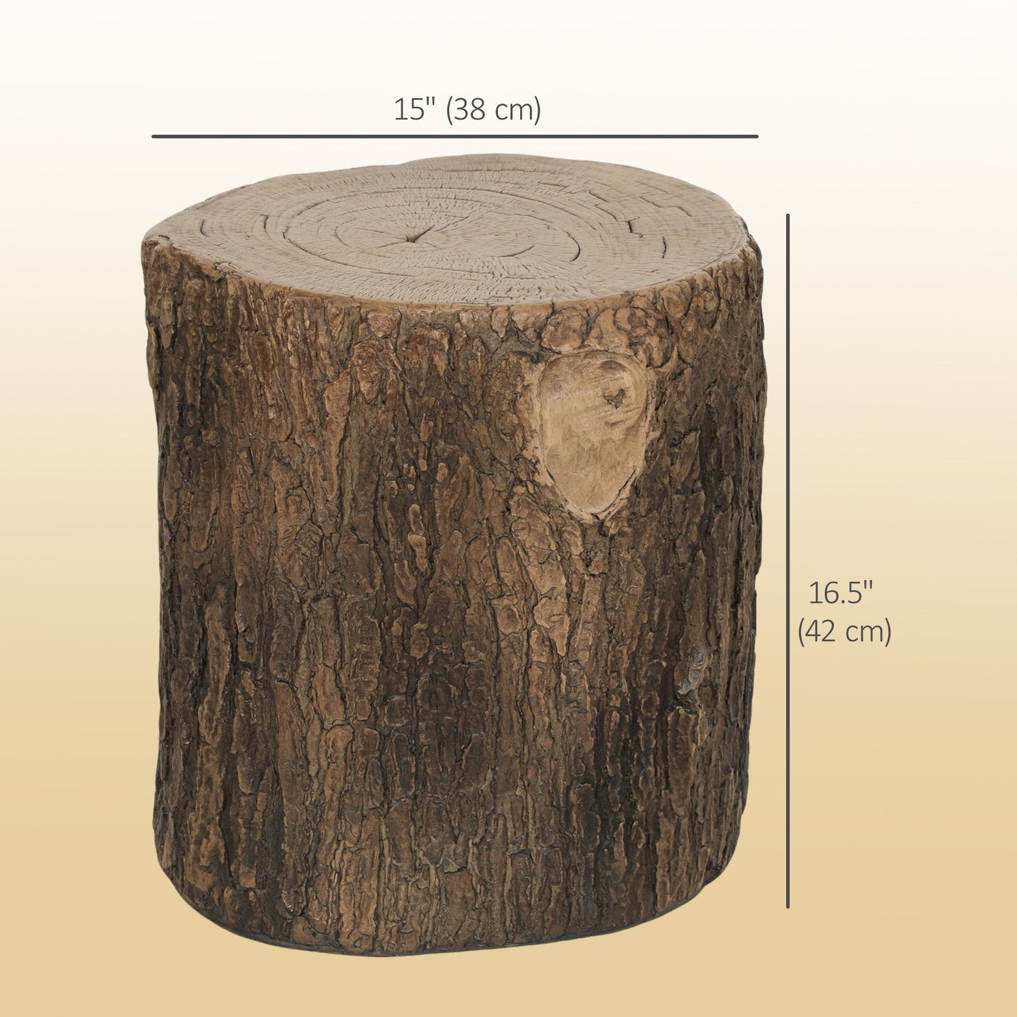 Tree Stump Decorative Garden Stool, 15" Outdoor Stool Side Table Plant Stand Footstool for Indoor Outdoor, Brown
