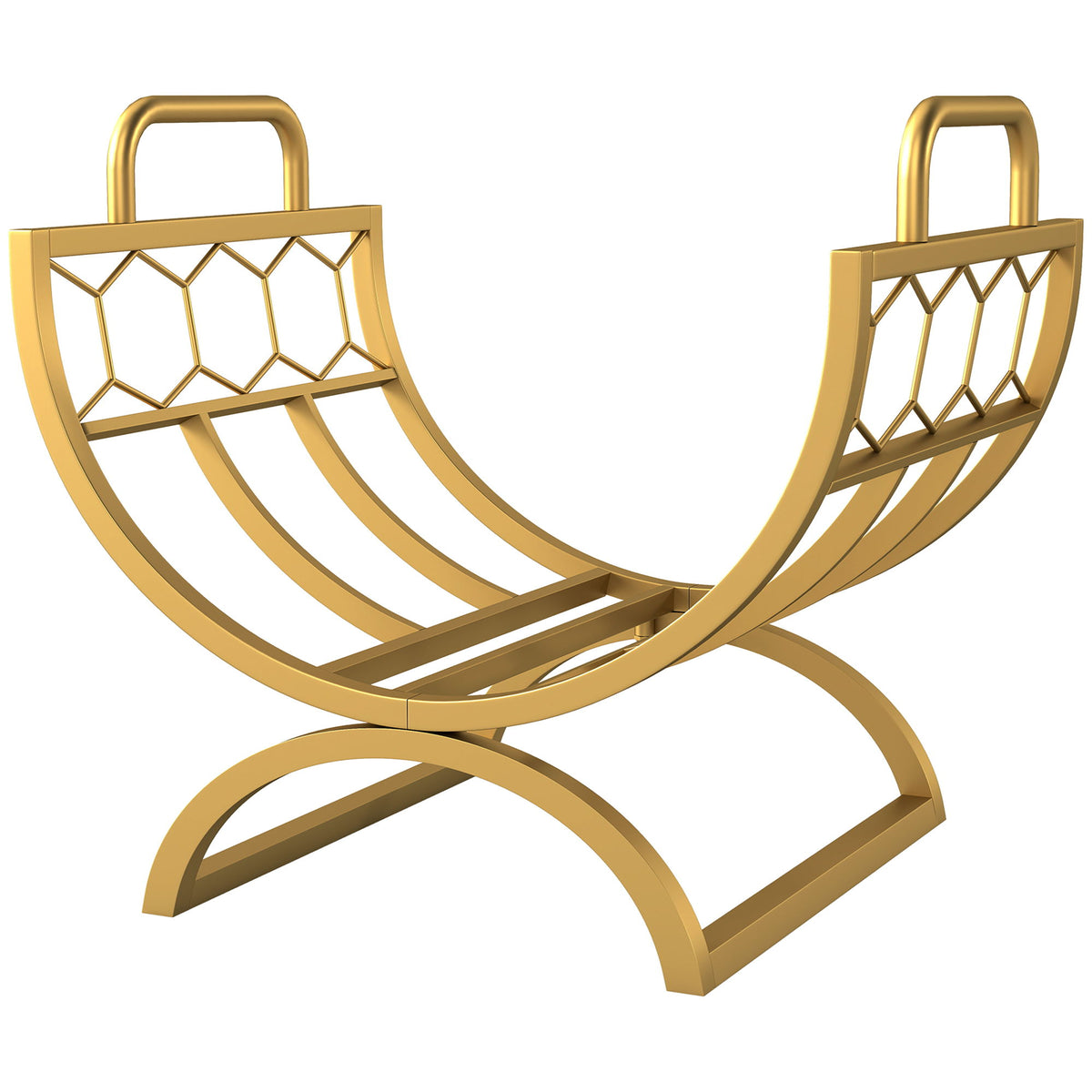 Firewood Rack Outdoor, Heavy Duty Log Holder with Handles for Indoor Outdoor Fireplace Storage 18" x 14" x 16", Gold