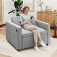 Convertible Chair Bed, Pull Out Sleeper Chair with USB, Adjustable Backrest, Small Velvet Futon Sofa Bed, Grey
