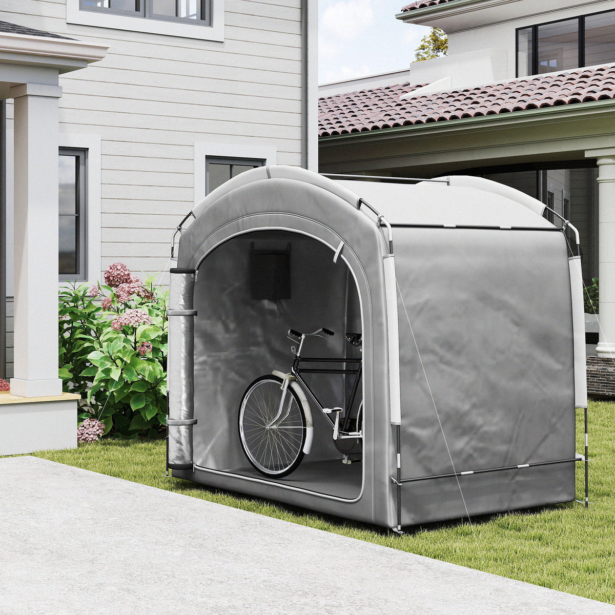 Bike Storage Shed Tent, Portable and Waterproof with 210D Oxford Fabric and Carry Bag for 3-4 Bicycles, Dark Grey