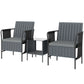 3 Piece Wicker Patio Furniture Set, Outdoor Bistro Set, Side Pockets, Mesh Seat, 2 Tier Glass Table, Cushions, Grey
