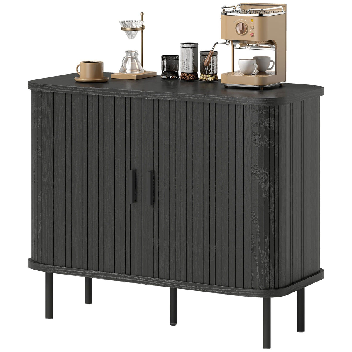 35.4" Coffee Bar Cabinet with Tambour Doors - Black