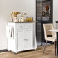 Rolling Kitchen Island Trolley Storage Cart with Rubber Wood Top, 3-Tier Spice Rack, Towel Rack Home Kitchen Carts, White