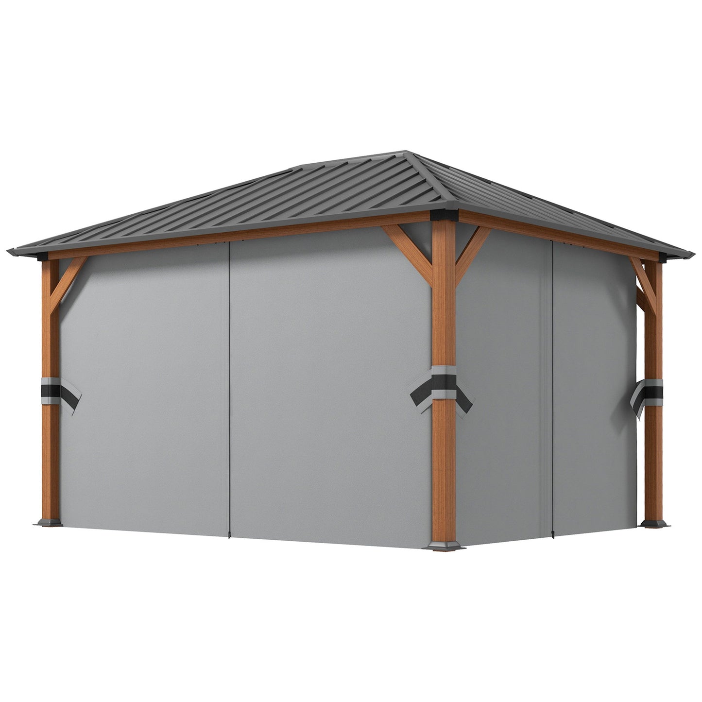 13' x 10' Hardtop Gazebo with Netting Sidewalls and Curtains, Galvanized Steel Outdoor Gazebo Canopy for Garden