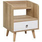 Bedside Table with 2-tier Shelf and Drawer, Side End Table with Storage for Living Room, Bedroom, Natural
