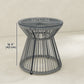 Round End Table, Rattan Side Table, Hollow Drum Design Coffee Table w/ Glass Top for Patio, Garden, Balcony, Dark Grey