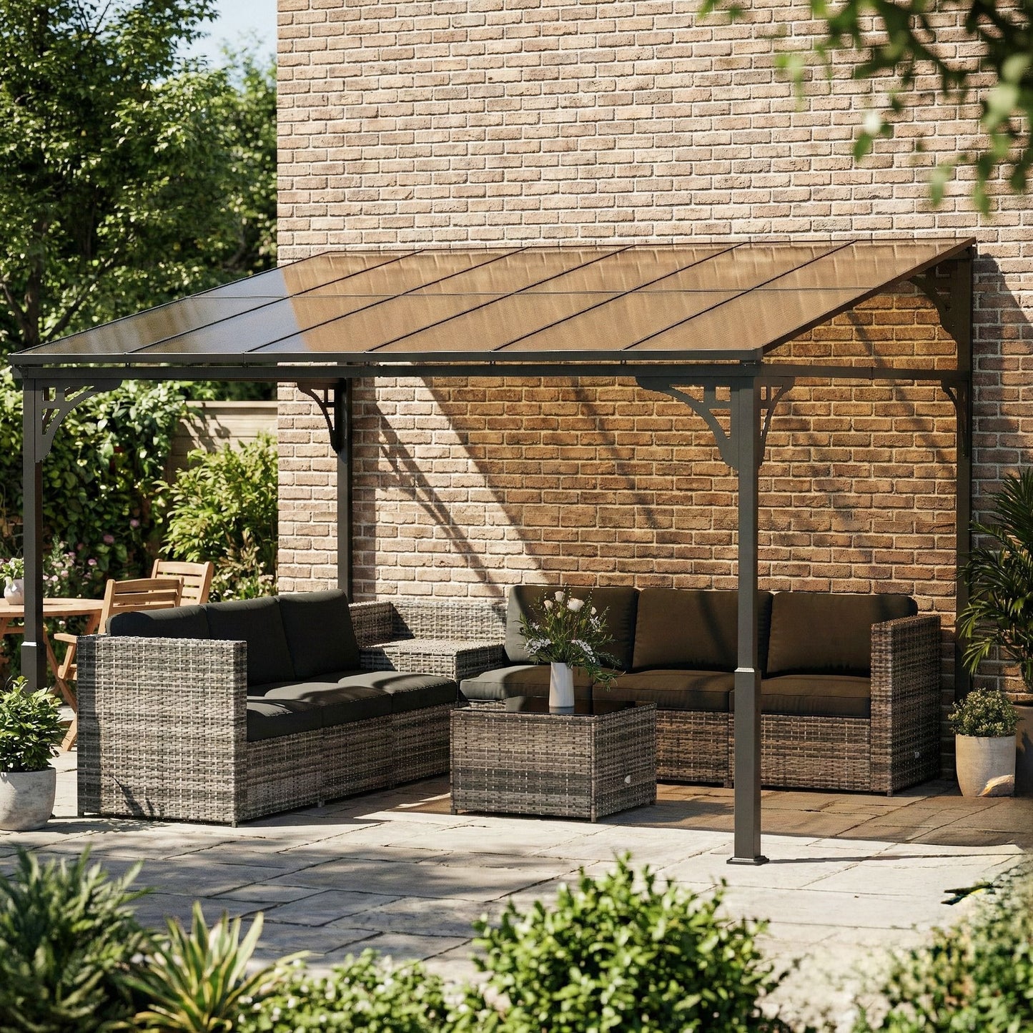 11' x 10' Outdoor Pergola, Wall Mounted Hardtop Lean-to Gazebo with Polycarbonate Roof and Metal-Aluminium Frame