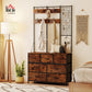 Hall Tree Coat Rack with 7-Drawer Dresser - Rustic Brown