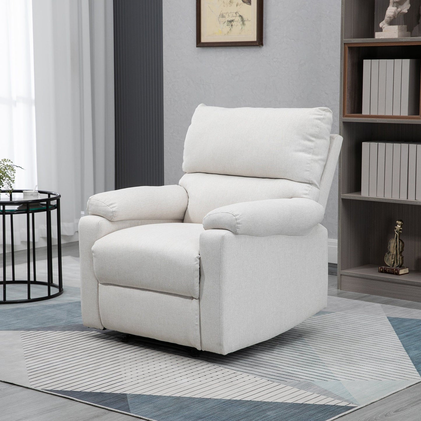 Manual Recliner Chair with Footrest - Cream White