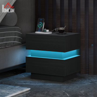 Nightstand with Charging Station and LED Light