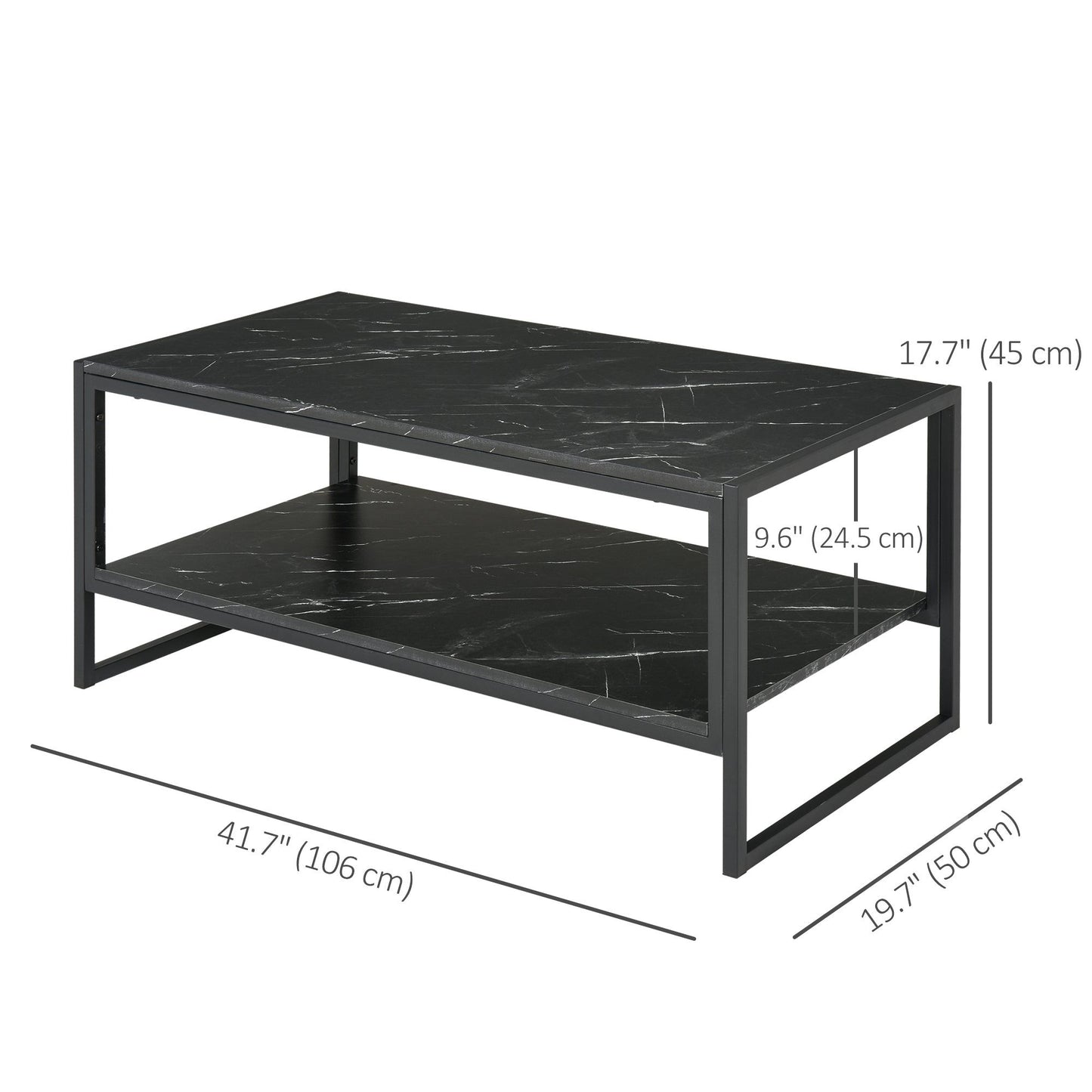 2-Tier Coffee Table with Storage Shelf - Black