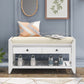 Multipurpose Entryway Storage Bench with Pine Wood Construction, Shoe Rack with Cushioned Seat and Drawers, 39" L x 14" W x 20" H, White