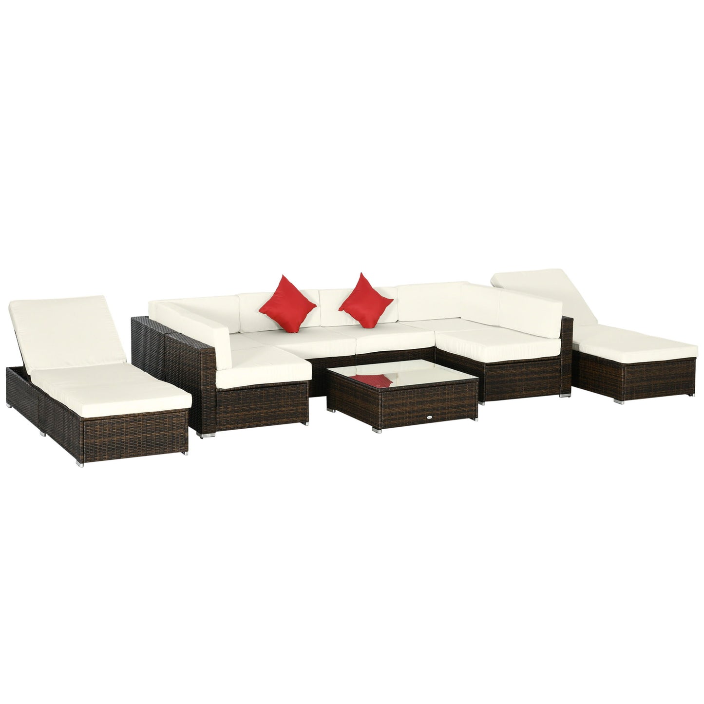 9 Pieces Wicker Patio Furniture Set with Cushion, Cream White
