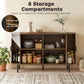 Fluted Sideboard Buffet Cabinet, 55" Mid Century Coffee Bar Cabinet with Sliding Doors and Adjustable Shelves, Black