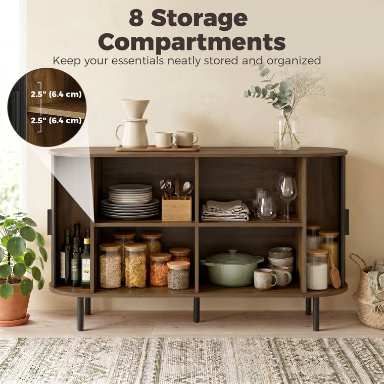 55" Mid-Century Fluted Sideboard with Sliding Doors