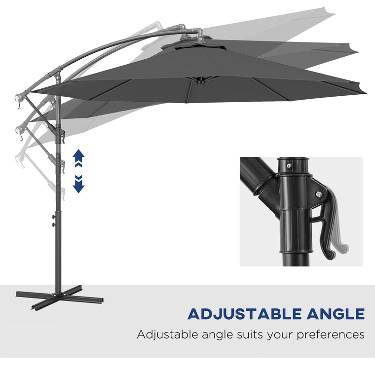 10' Grey Deluxe Banana Offset Umbrella with Crank