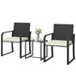 Outdoor Bistro Set, 3 Piece Wicker Patio Furniture with Mesh Seat, Glass Table, Cushions for Porch, Balcony, Cream White