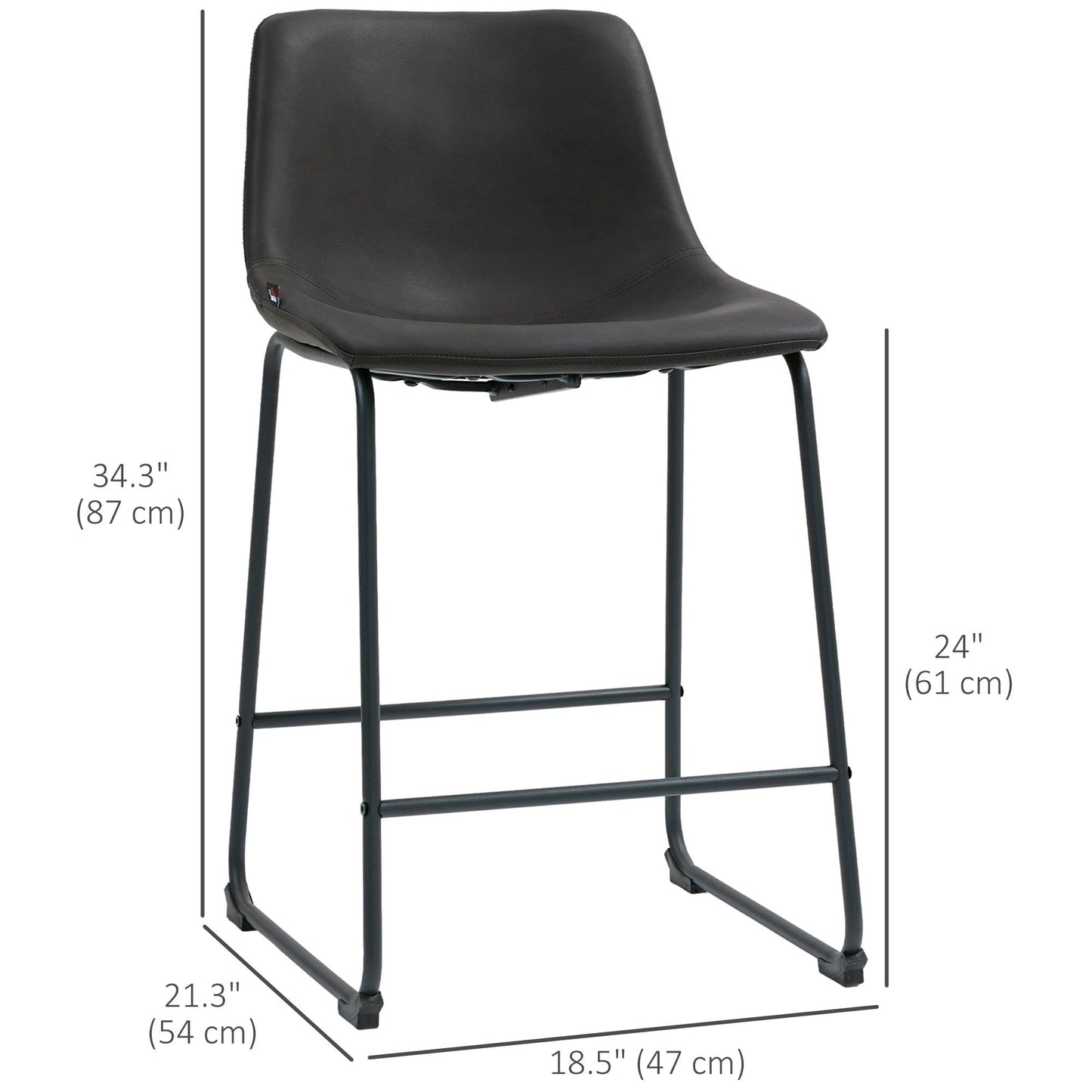 Counter Height Bar Stools Set of 2 with Footrest - Dark Brown