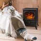 16" Freestanding Electric Fireplace Heater Fire Stove with Wood Burning Flame 750/1500W Black