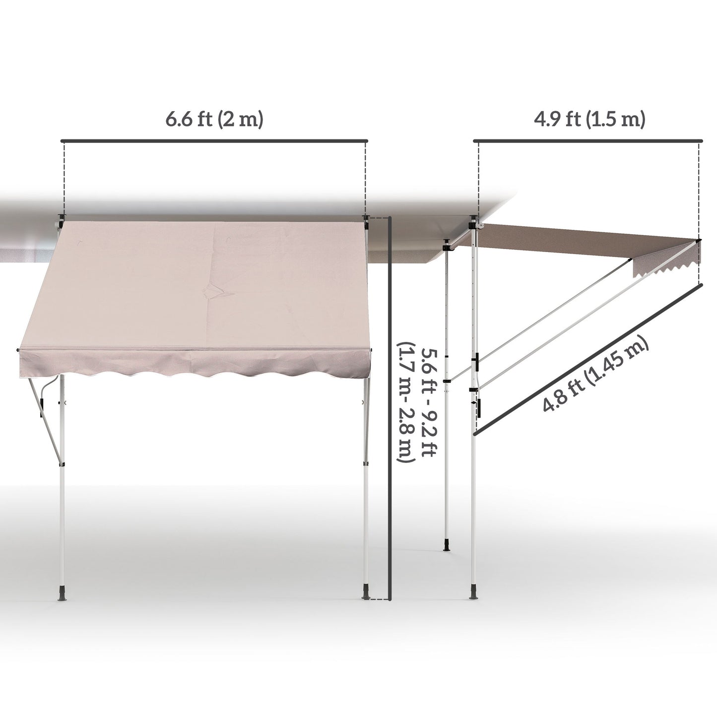 6.6'x5' Manual Retractable Patio Awning Window Door Sun Shade Deck Canopy Shelter Water Resistant UV Protector Beige