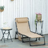 Outdoor Folding Chaise Lounge, Reclining Lounge Chair with Adjustable Backrest and Removable Pillow, Beige
