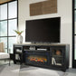 Foyland - Black / Brown - 83" TV Stand With Electric Infrared Fireplace Insert