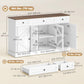 54" Farmhouse Sideboard Cabinet with Acrylic Barn Doors - White Wood Grain