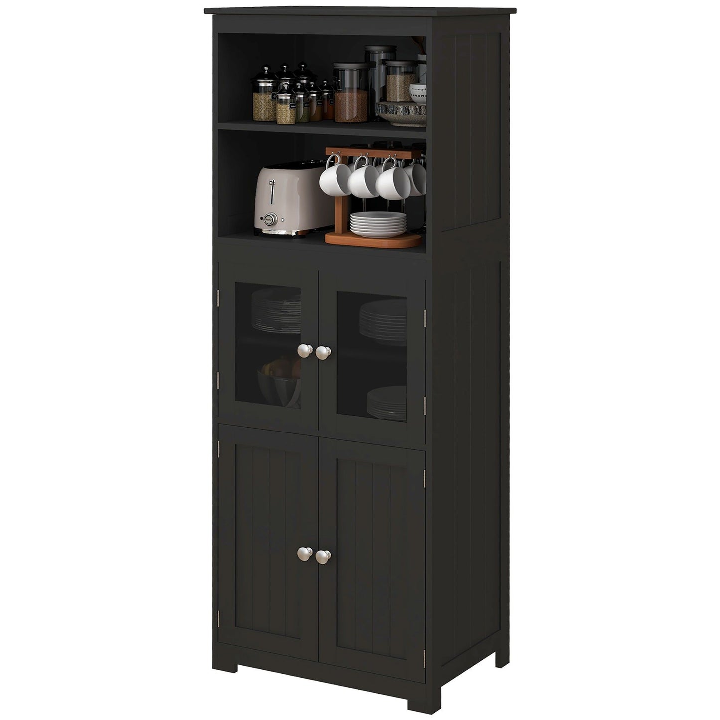 63" Buffet with Hutch and 4 Doors - Black