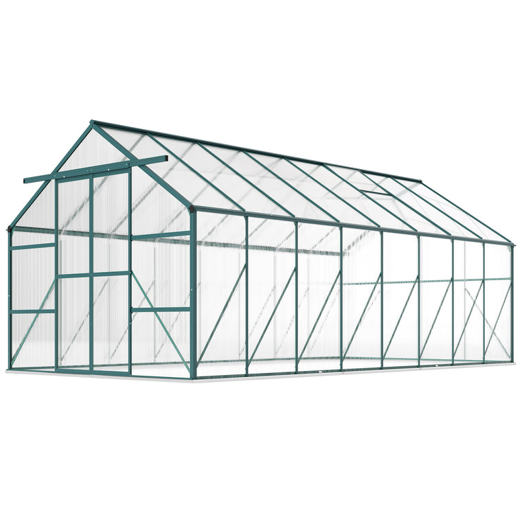 16' x 8' Green Polycarbonate Greenhouse with Roof Vent & Sliding Door