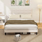 Queen Platform Bed Frame with Upholstered Headboard - Cream