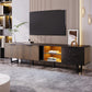 Modern TV Cabinet with 2 Doors, Drawers and Open Shelves, Stylish Storage Cabinet with LED Lighting, 78.5'' L x 20'' W x 15'' H, Black+Wood