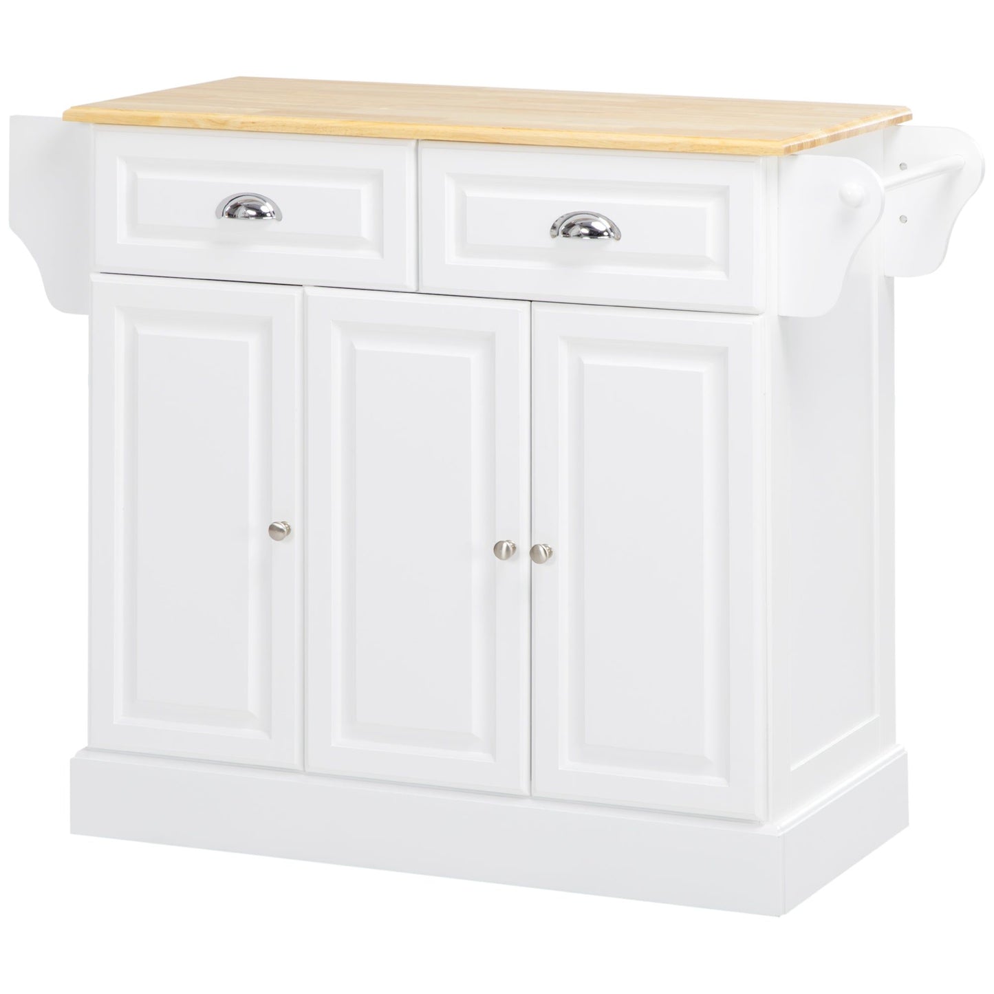 Rolling Kitchen Island with Wood Top and Drawer - White