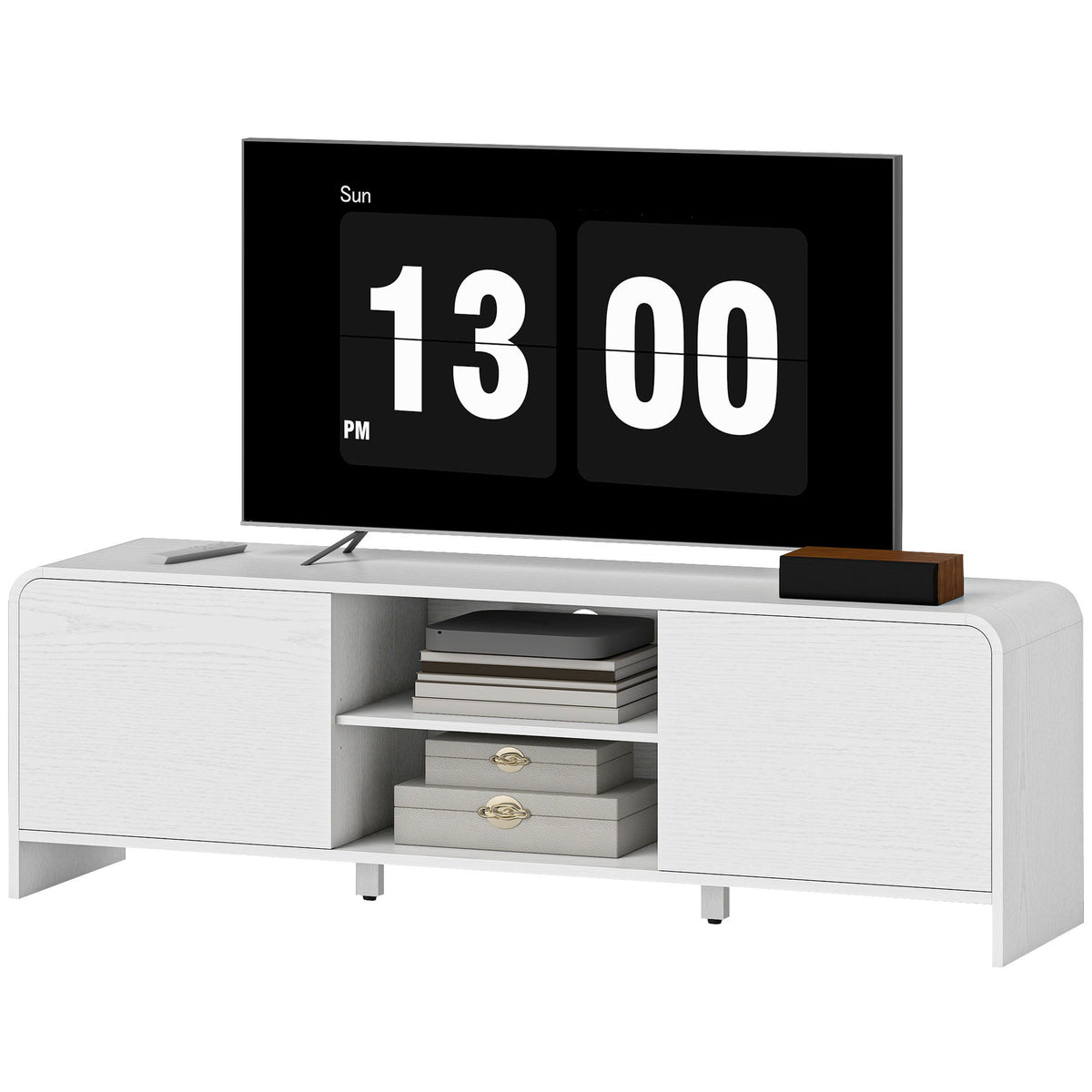 TV Stand for up to 65 Inch TV, Nordic Entertainment Center with 2 Cabinets and 2 Open Shelves for Living Room, White