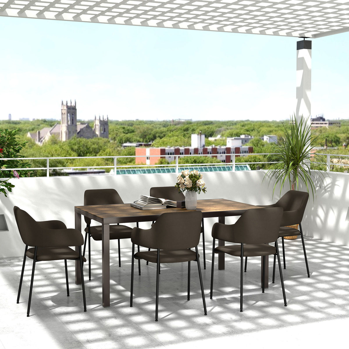 63"-94.5" Extendable Patio Dining Table for 6-8 Person, Outdoor Dining Table with Aluminium Edging, Steel Frame, Brown