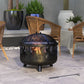Outdoor Metal Fire Pit, 24" Round Firepit Bowl w/ Lid Grill Poker Handles for Garden, Camping, BBQ, Bonfire, Black