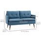 55" Loveseat Sofa, Linen Love Seat w/ S spring, Steel Legs and Button Tufting, Small Couch for Living Room, Dark Blue