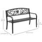 50" Garden Bench Outdoor Loveseat with Vintage Bird Pattern Cast Metal - Black