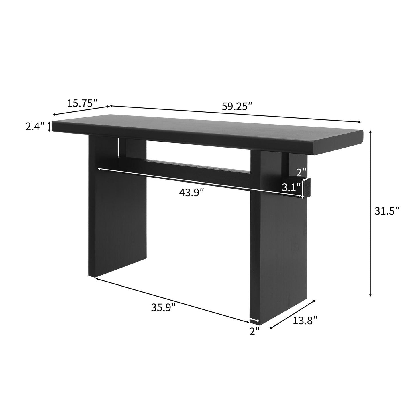 Farmhouse Wood Console Table with Premium Materials, Narrow Entryway Table with Easy Assembly, 59.5'' L x 16'' W x 31.5'' H, Black