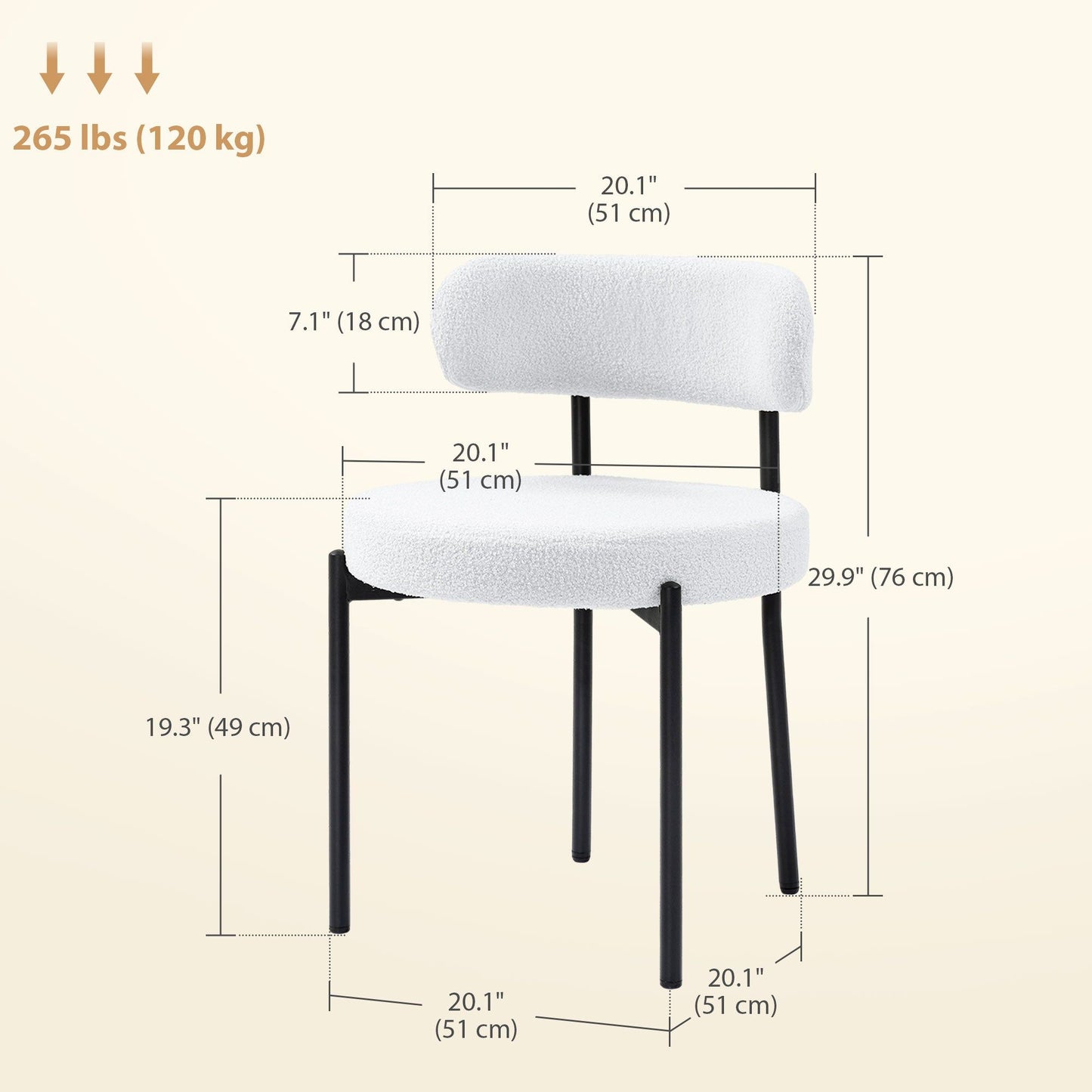 Set of 2 Berber Fleece Dining Chairs - Cream White