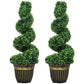 Set of 2 Artificial Plants, Topiary Spiral Boxwood Trees with Pot, for Home Indoor Outdoor Decor, 90cm
